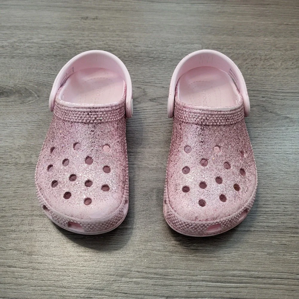 Crocs Kids Classic Glitter Clog Pink Sparkle Shoes Girly Toddler Casual Size C11